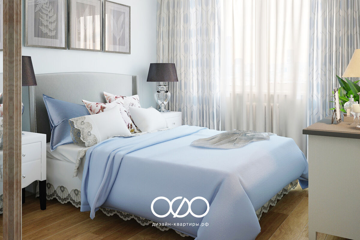 Дизайн серо-голубой спальни
