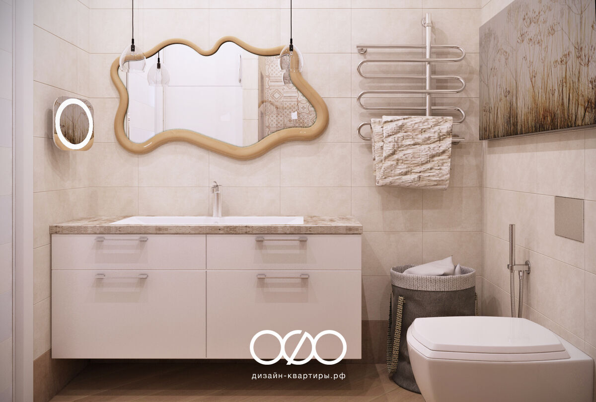 Дизайн-проект квартиры со свободной планировкой в современном стиле в ЖК Волга