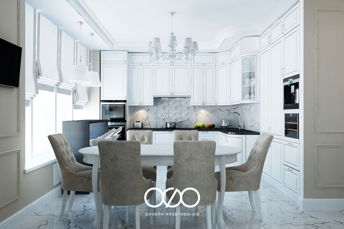 Дизайн кухни в стиле неоклассика для квартиры
