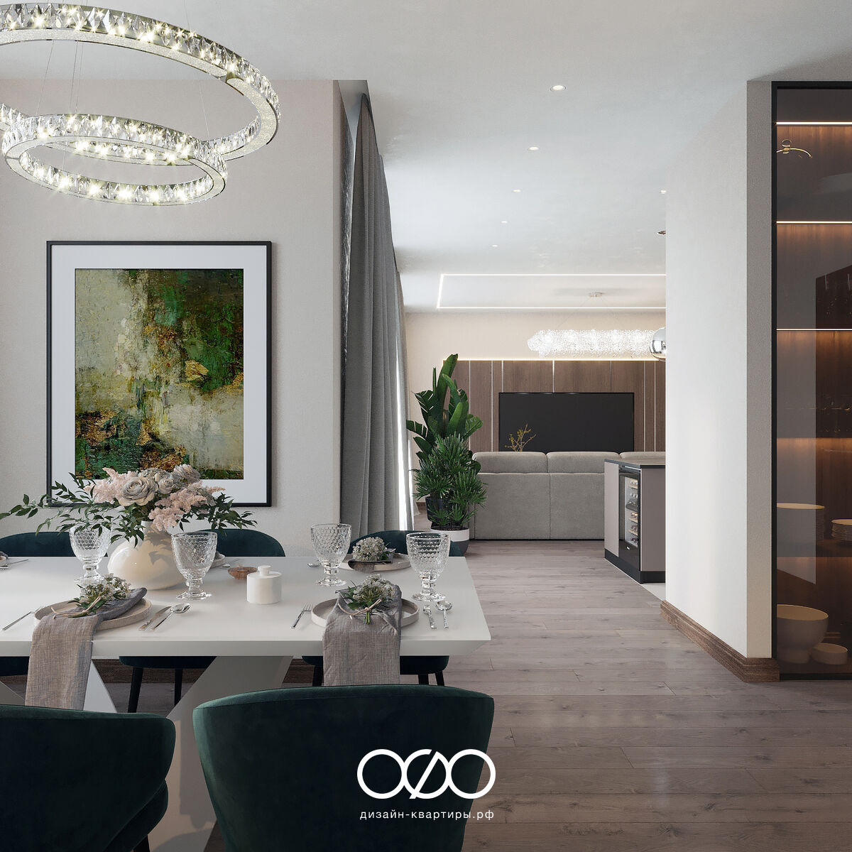 Дизайн гостиной со столом