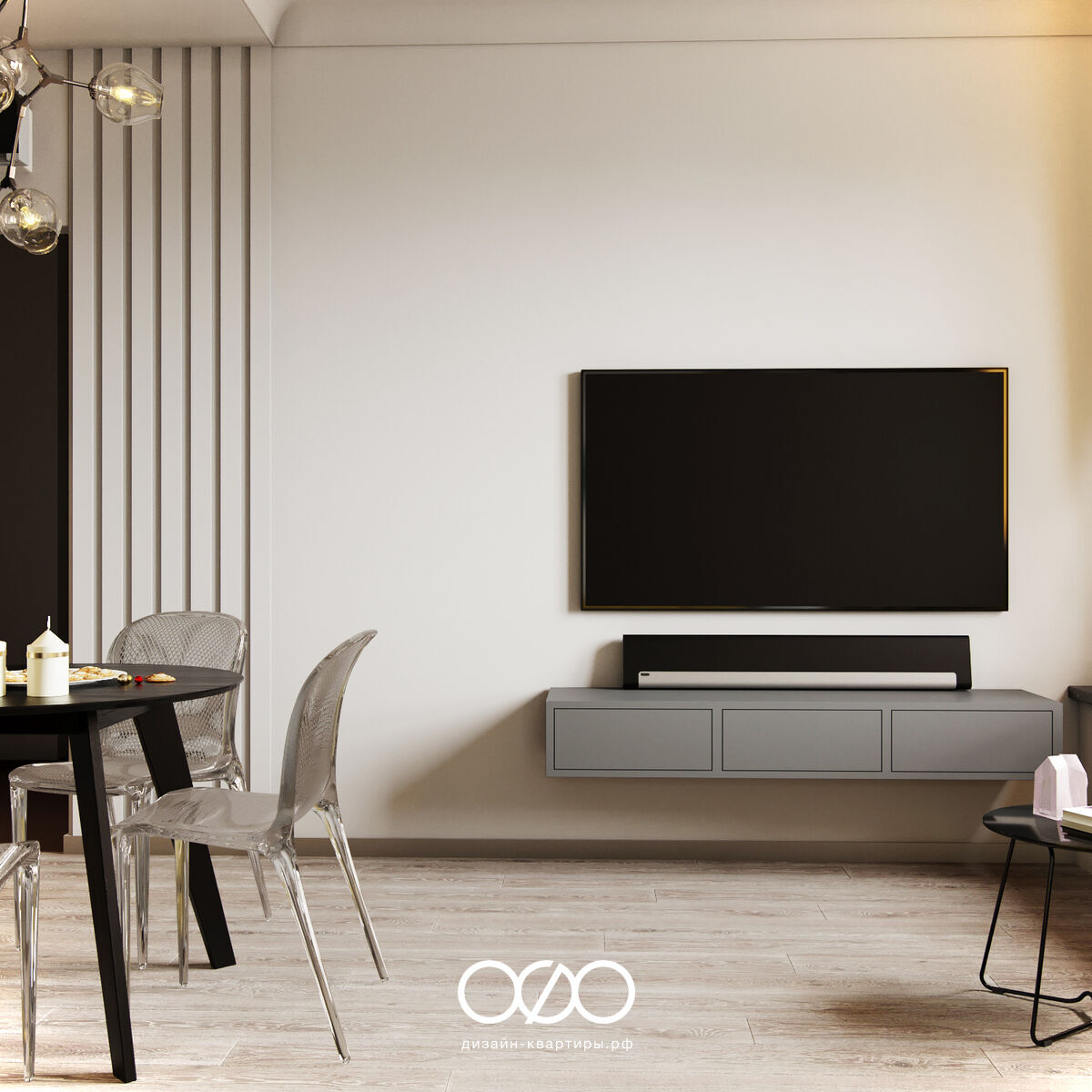 Дизайн гостиной со столом