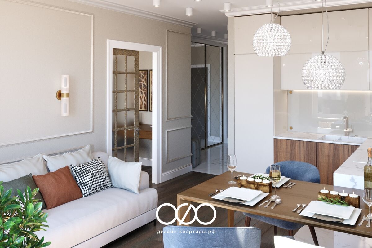 Дизайн-проект московской 1-комнатной квартиры В стиле современной классики в ЖК The MID