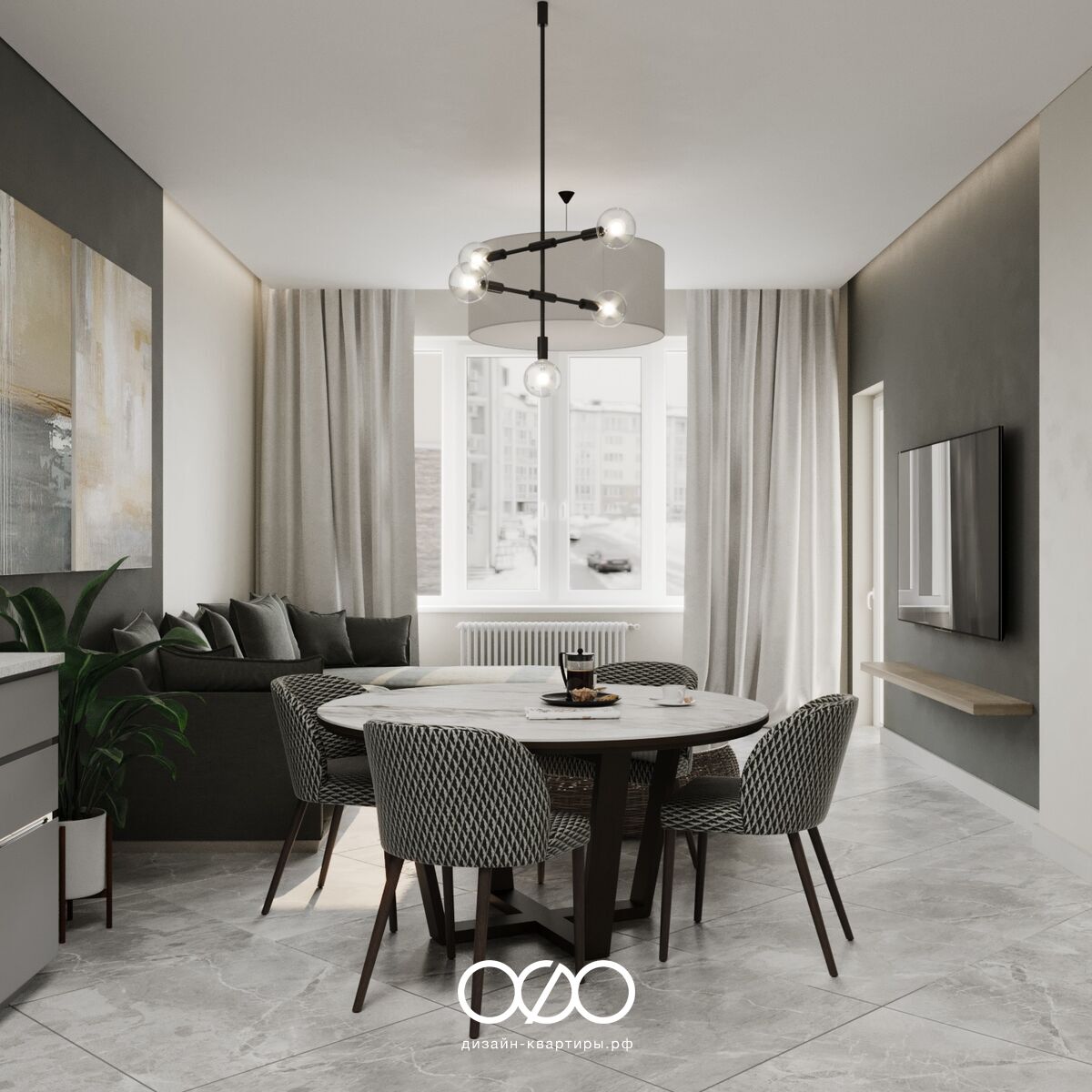 Дизайн гостиной со столом