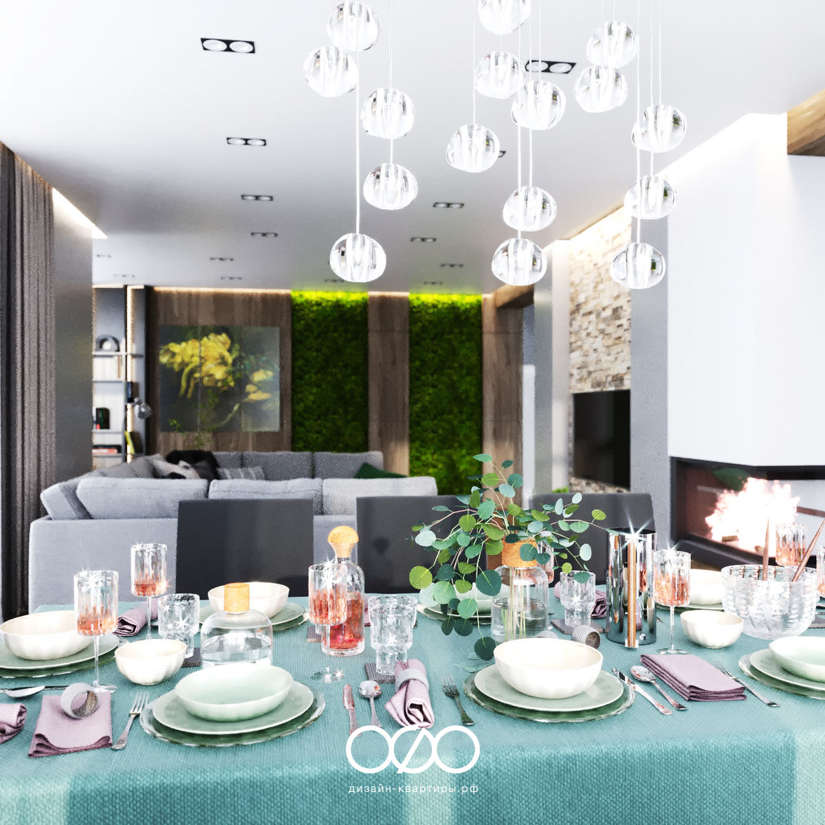 Дизайн гостиной со столом