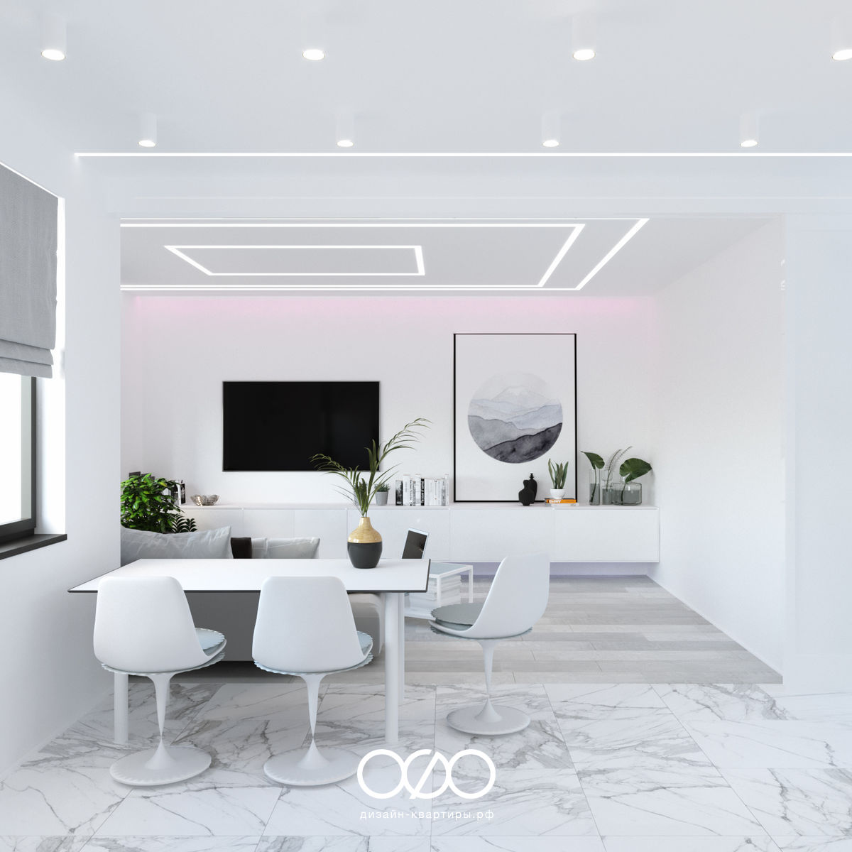 Дизайн гостиной со столом