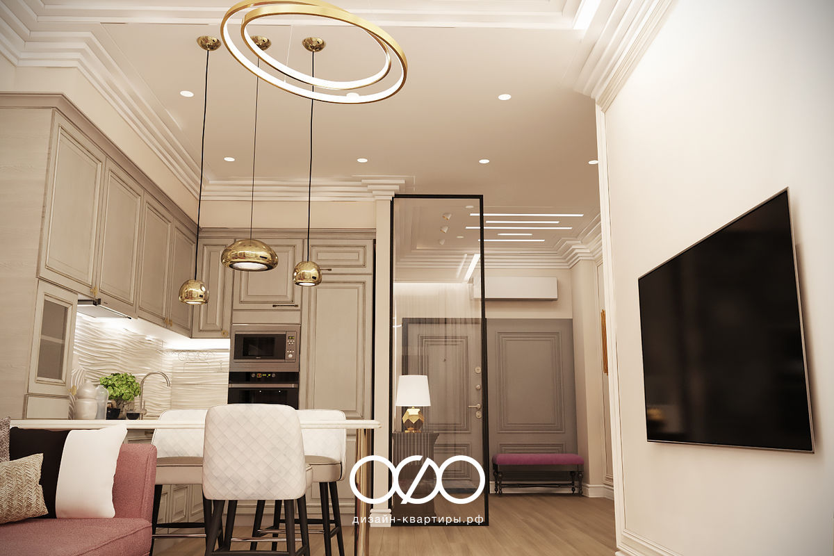 Дизайн-проект московской 1-комнатной квартиры площадью 54 м2 в современном стиле в ЖК Сердце столицы