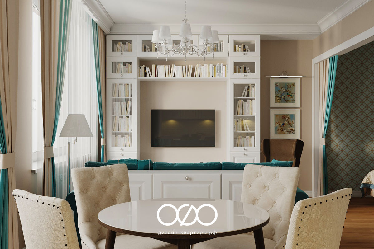 Дизайн гостиной со столом