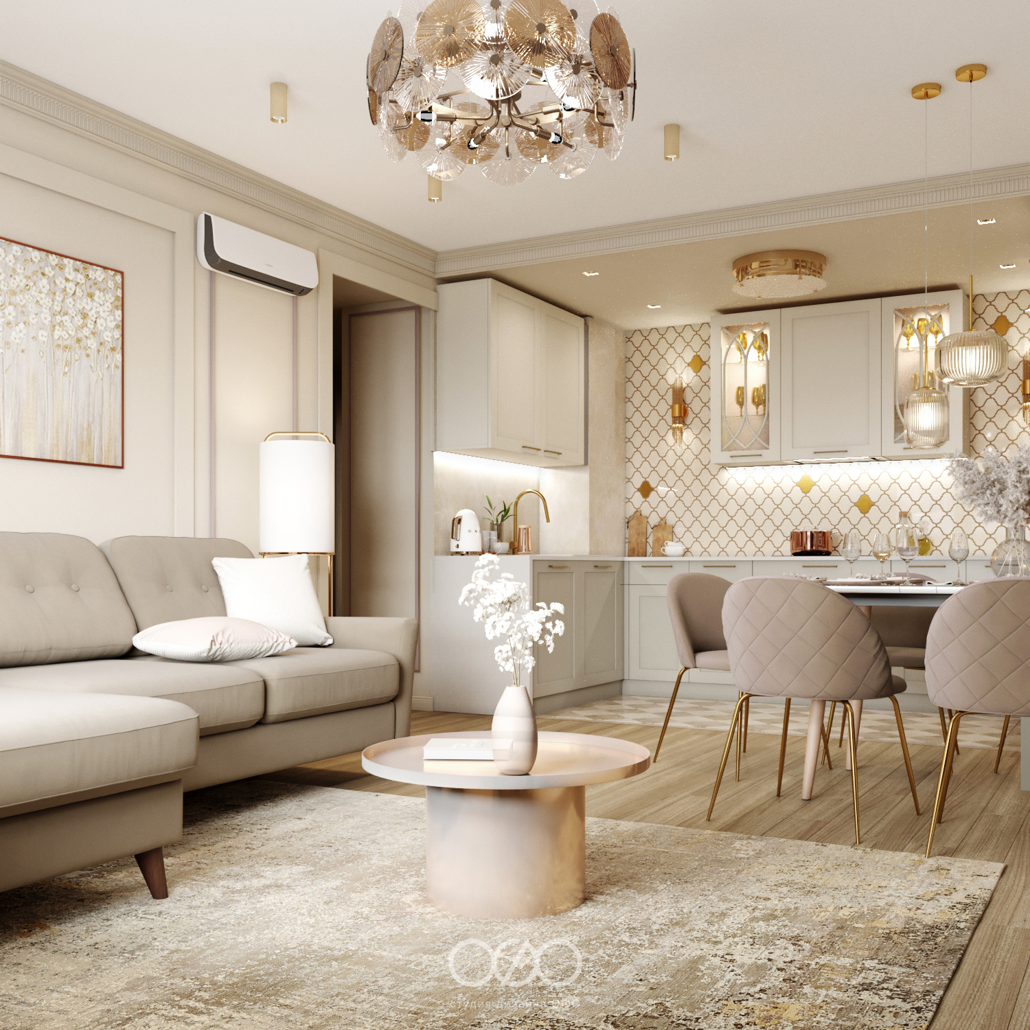 Дизайн гостиной со столом