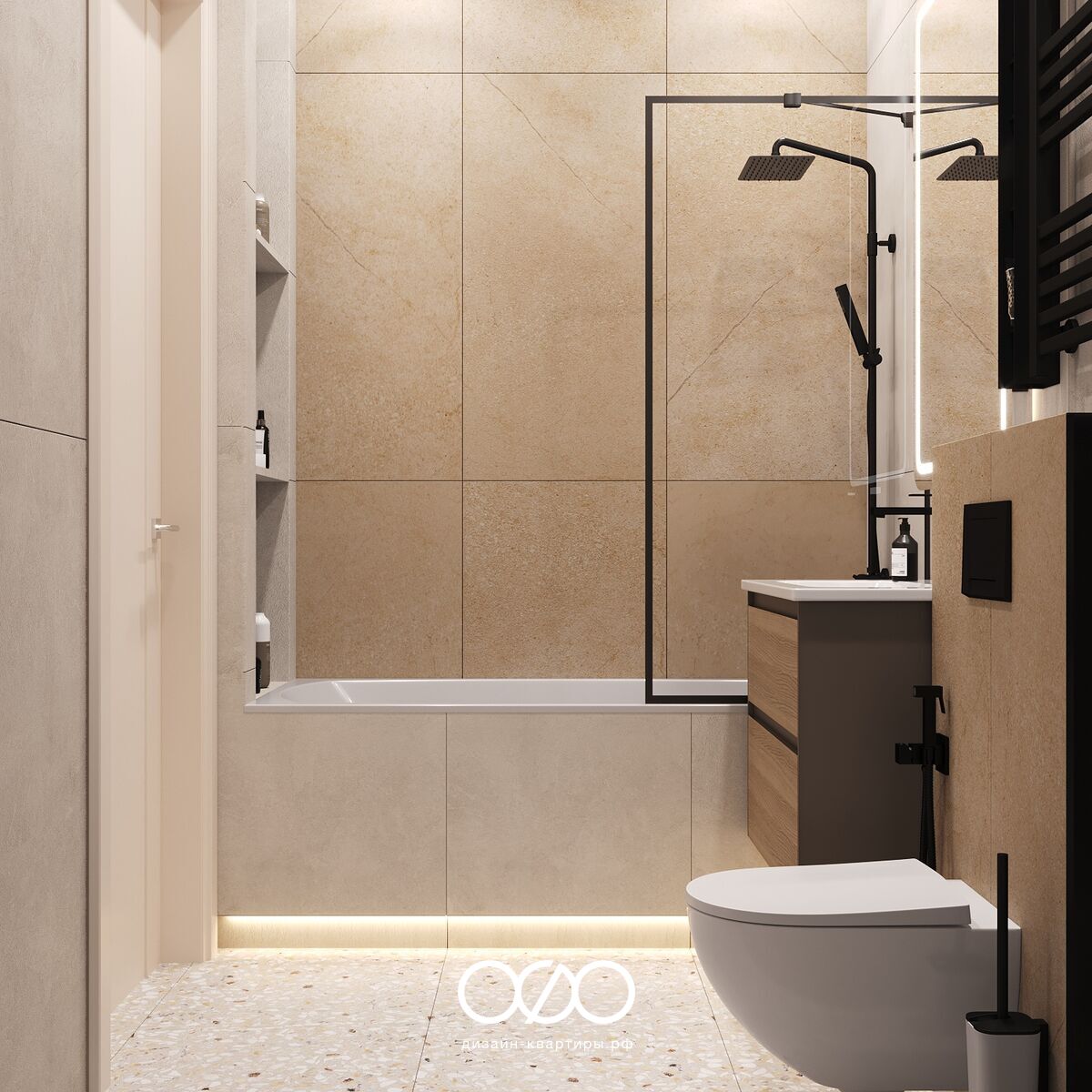 Дизайн-проект двухкомнатной квартиры в современном стиле в Москве, площадью 64 м2 в ЖК Green Park.