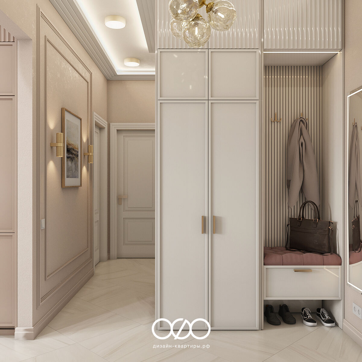 Дизайн-проект 3-комнатной квартиры 71 м² в стиле современная классика, Москва, ЖК RDD