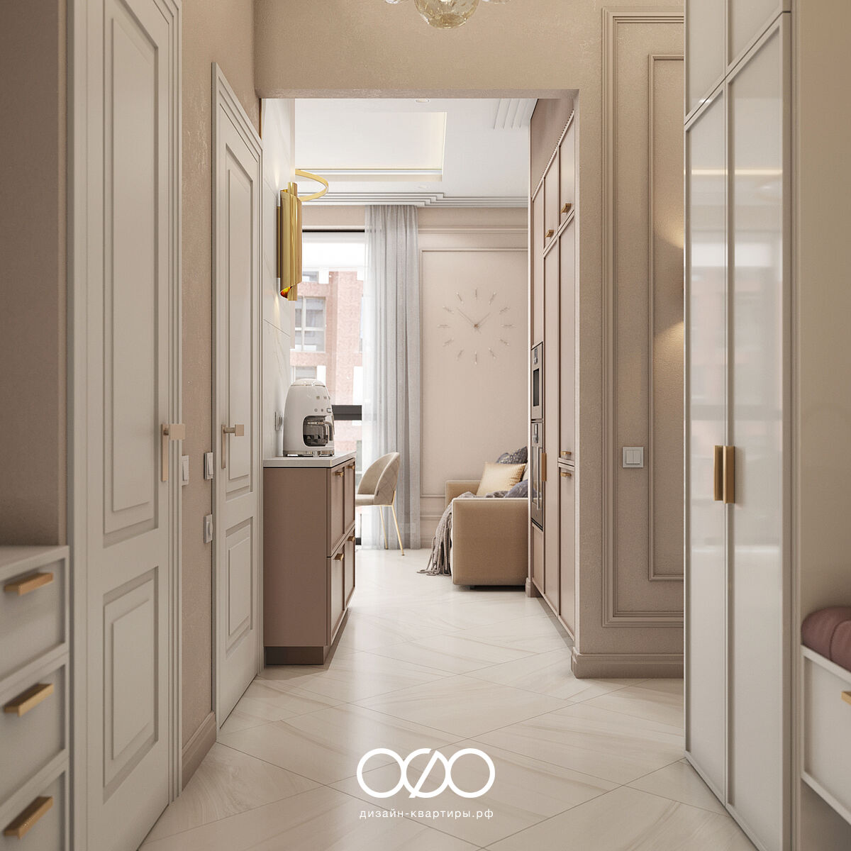 Дизайн-проект 3-комнатной квартиры 71 м² в стиле современная классика, Москва, ЖК RDD