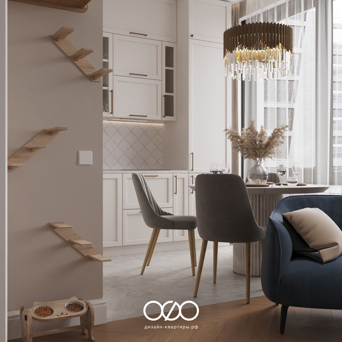 Дизайн 3-комнатной квартиры 74 м² в стиле классика, Москва, ЖК ILove