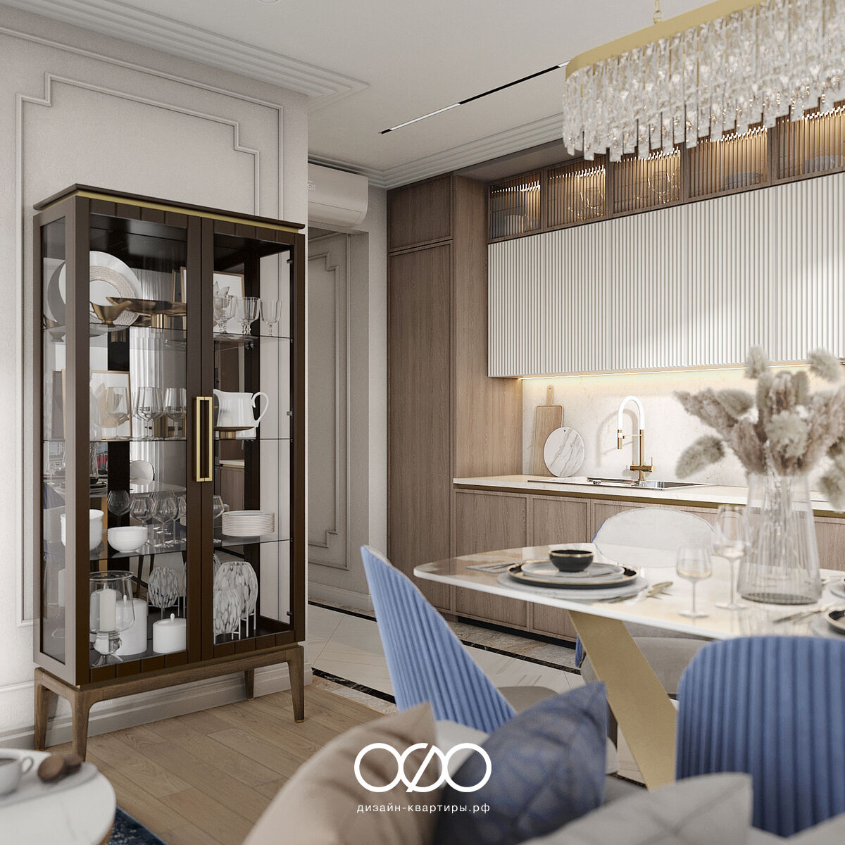 Дизайн 3-комнатной квартиры 65 м² в классическом стиле, Москва, ЖК Life-Варшавская