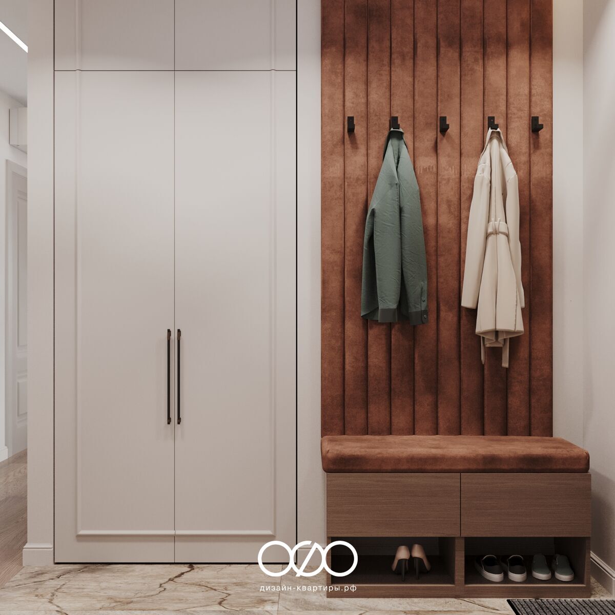 Дизайн 3-комнатной квартиры 62 м² в классическом стиле, Москва, ЖК Вдохновение