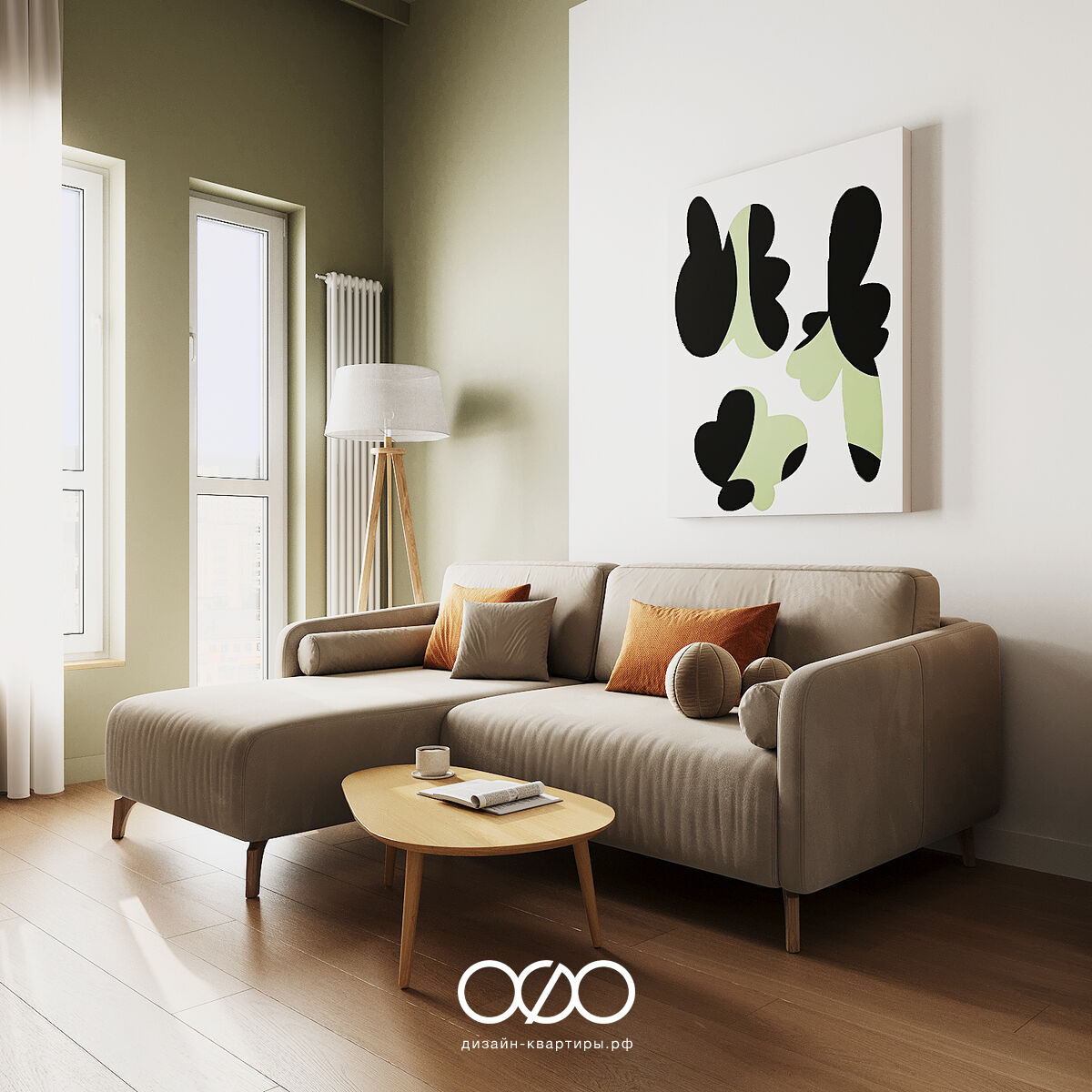 Дизайн 2-комнатной квартиры 76 м² в современном стиле, Москва, ЖК Green Park