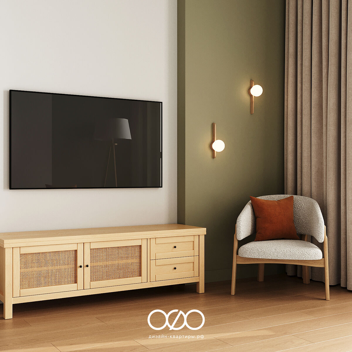 Дизайн 2-комнатной квартиры 76 м² в современном стиле, Москва, ЖК Green Park