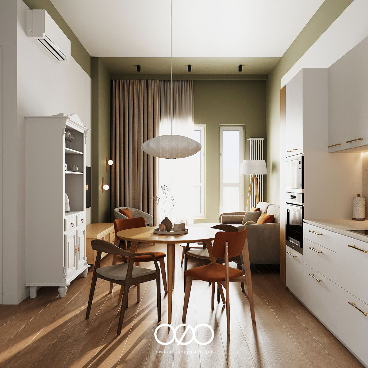 Дизайн 2-комнатной квартиры 76 м² в современном стиле, Москва, ЖК Green Park