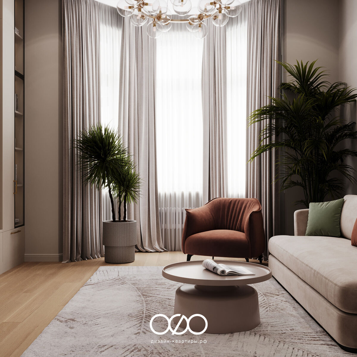 Дизайн 4-комнатной квартиры 105 м² в современном стиле, Москва, ЖК Театральный квартал