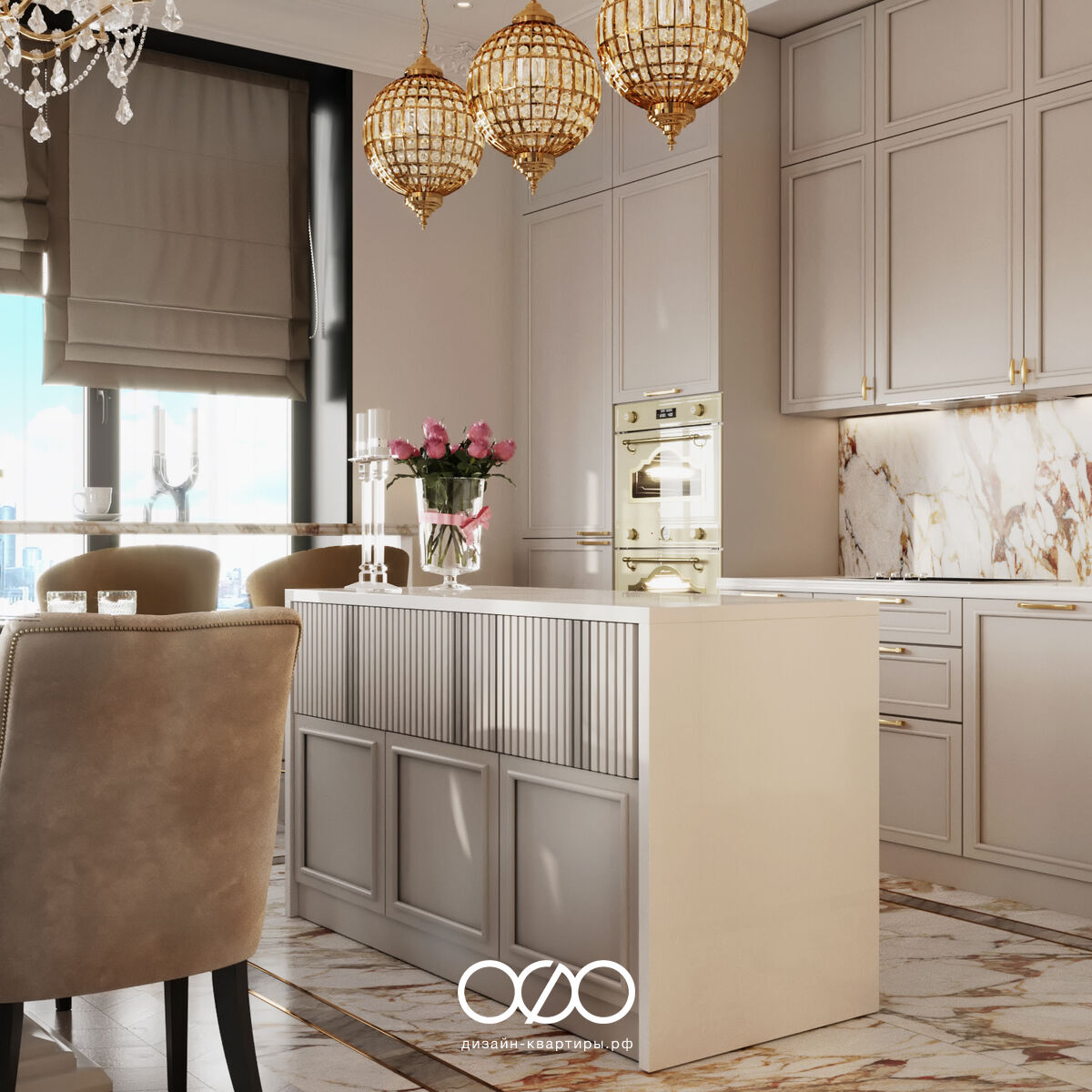 Дизайн 3-комнатной квартиры 90 м² в стиле классика, Москва, ЖК Остров