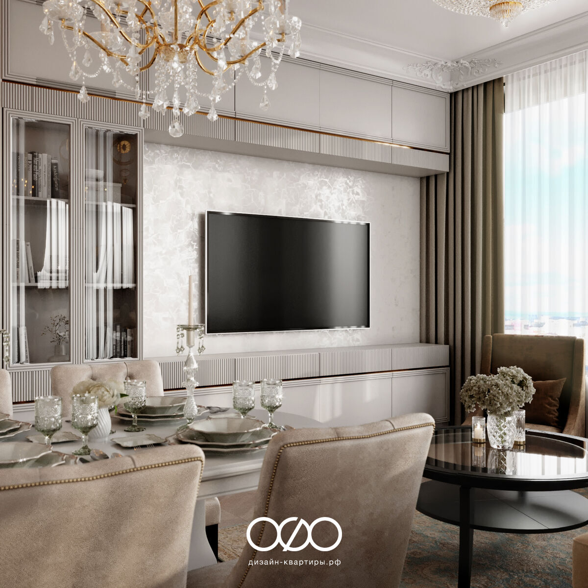 Дизайн 3-комнатной квартиры 90 м² в стиле классика, Москва, ЖК Остров