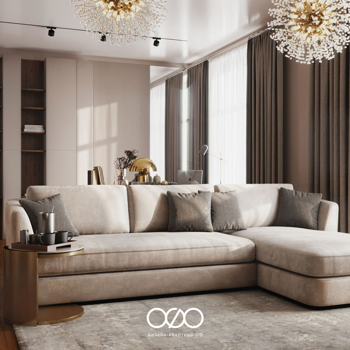 Дизайн современ&shy;ной гостиной 18 кв м