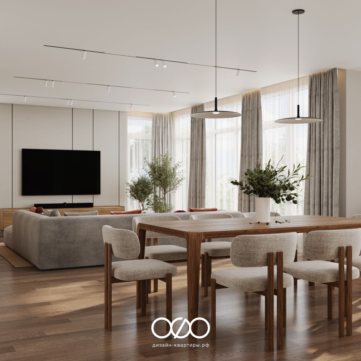 Дизайн гостиной со столом