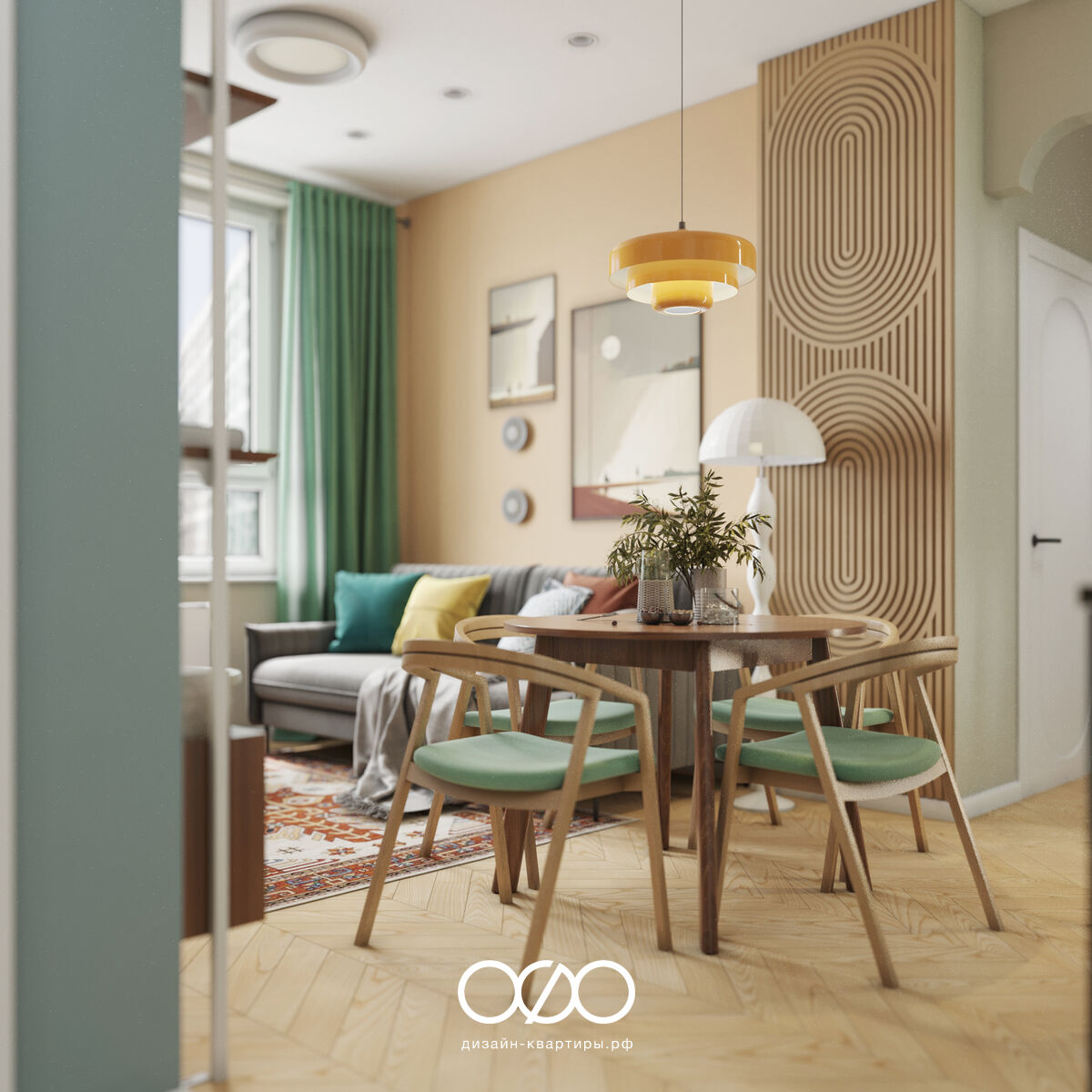 Дизайн квартиры 75 м² в Москве для семьи с ребёнком. Эклектика, яркость и комфорт под ключ. Интерьер, в который хочется возвращаться.