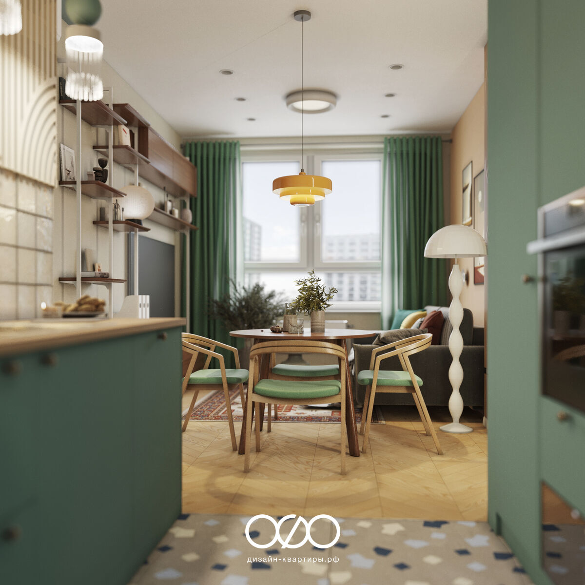 Дизайн квартиры 75 м² в Москве для семьи с ребёнком. Эклектика, яркость и комфорт под ключ. Интерьер, в который хочется возвращаться.