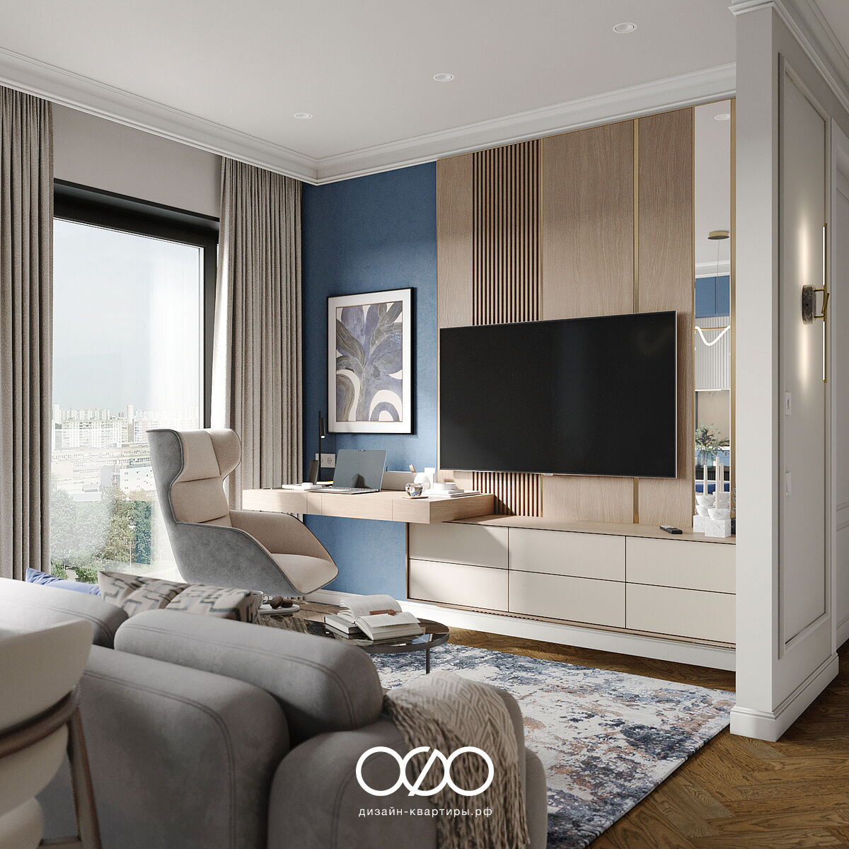 Дизайн современ&shy;ной гостиной 18 кв м