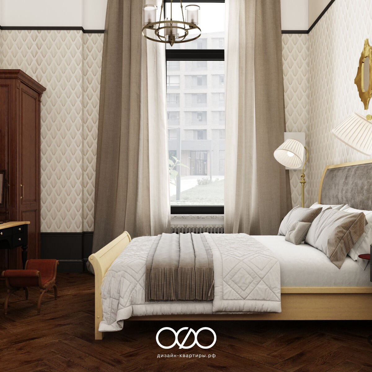 Дизайн серо-белой спальни