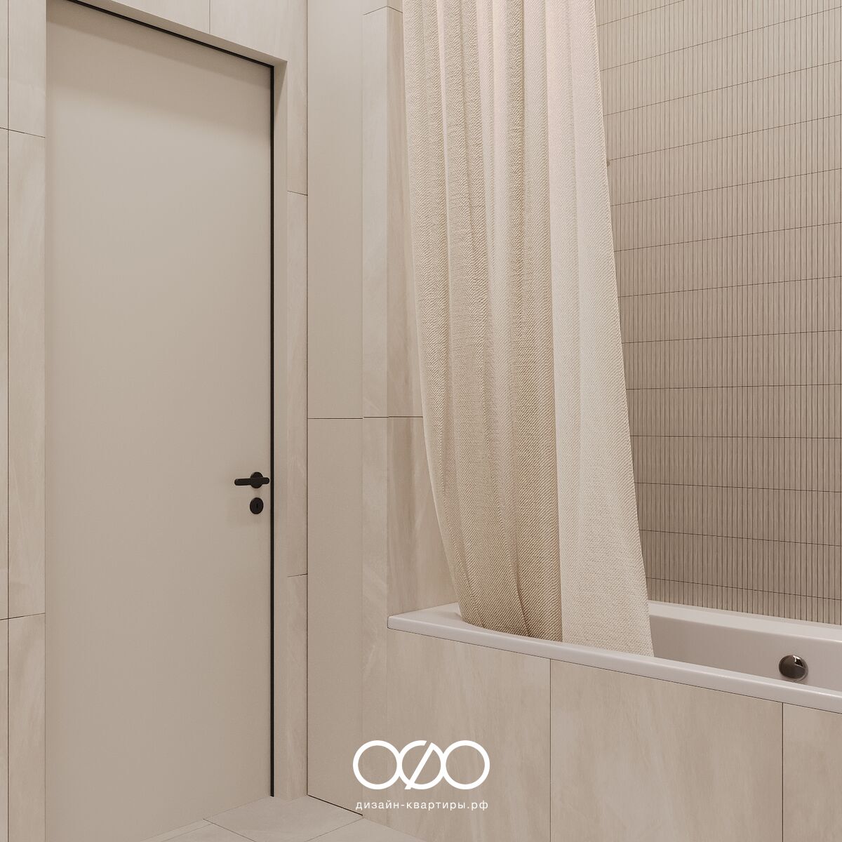 Дизайн двушки 61 м² в ЖК «Настоящее» в Москве. Интерьер в стиле минимализм: светлая кухня, уютная гостиная с рабочей зоной, спокойная спальня и тёплый санузел. Современное пространство для комфортной жизни без лишних деталей.