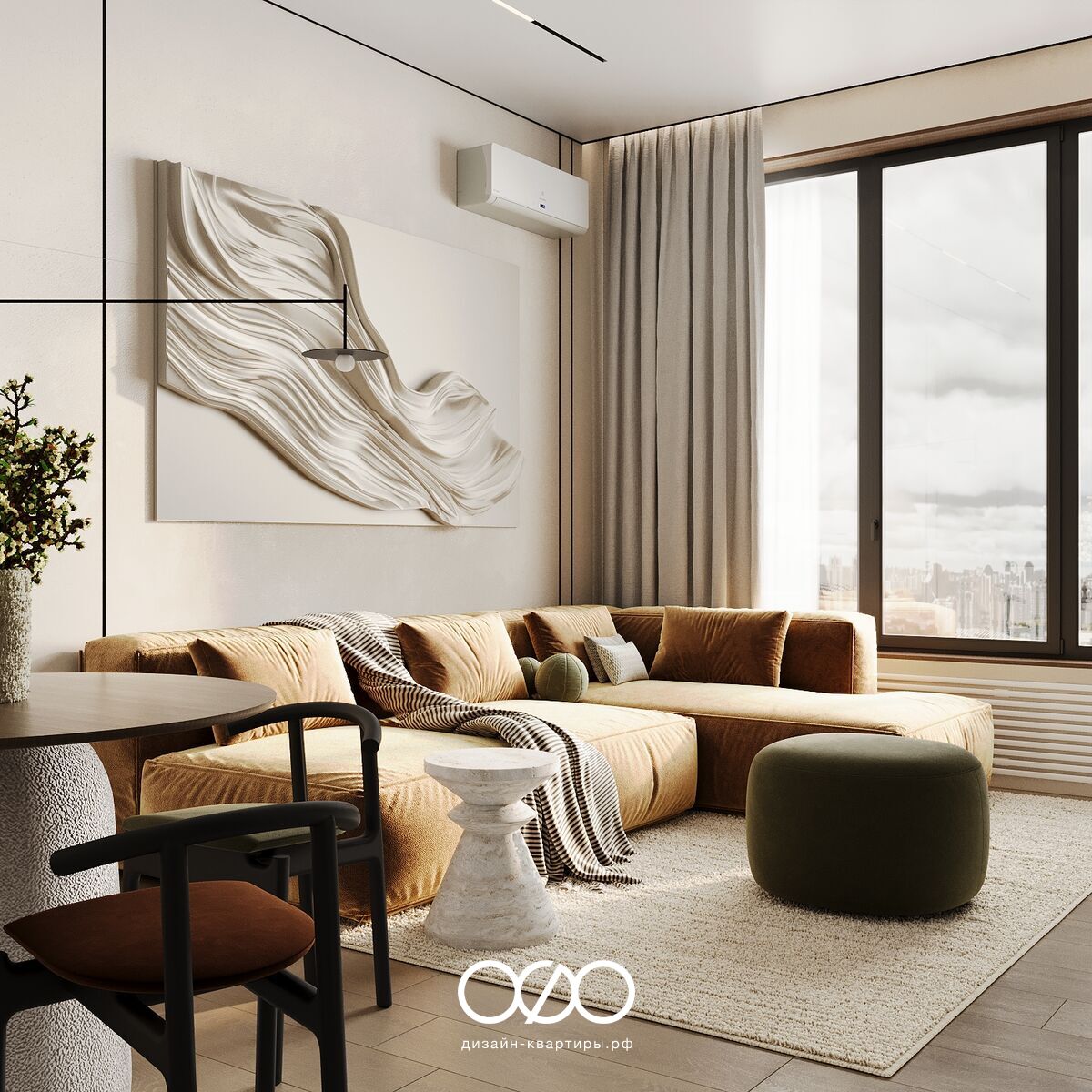 Дизайн современ&shy;ной гостиной 18 кв м