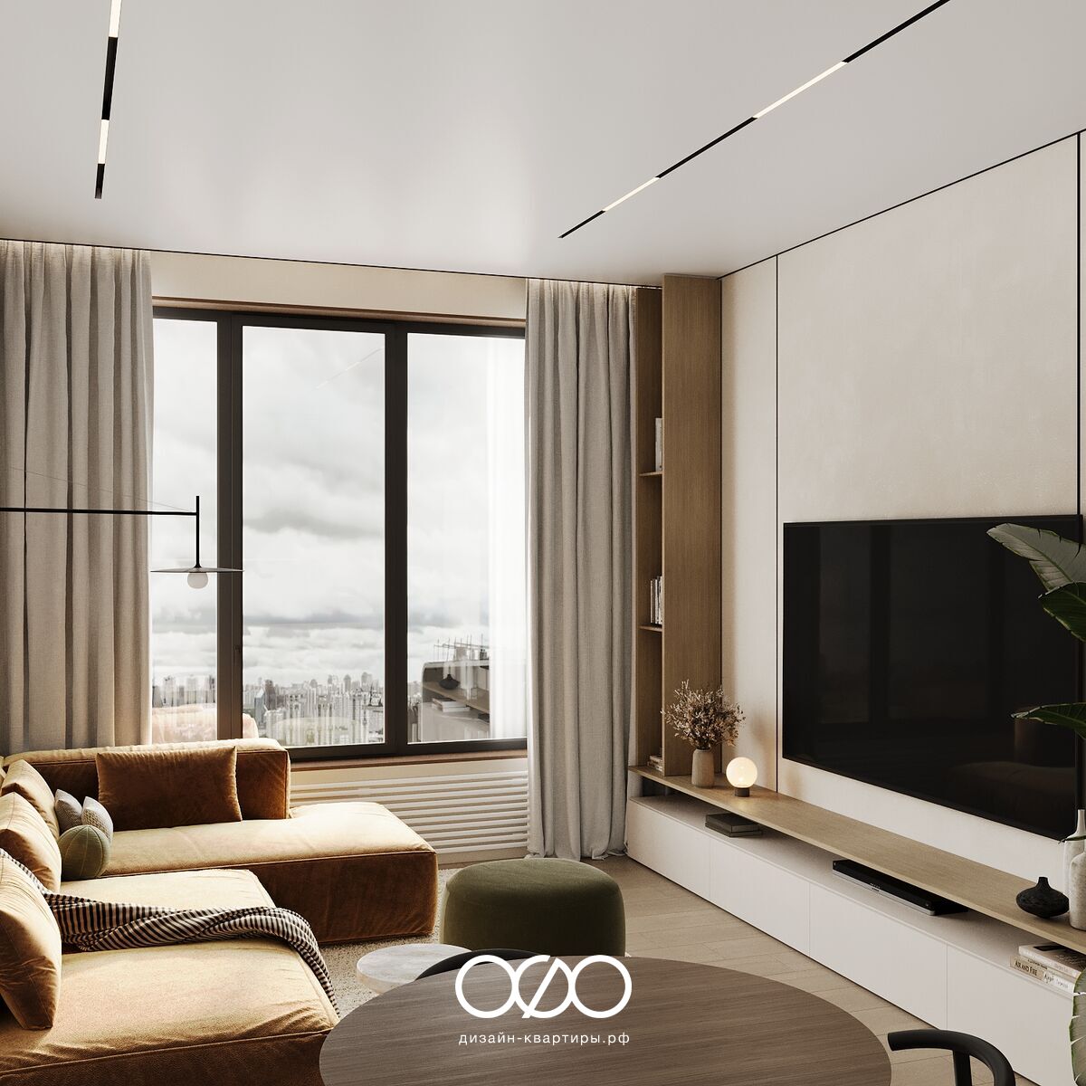 Дизайн современ&shy;ной гостиной 18 кв м