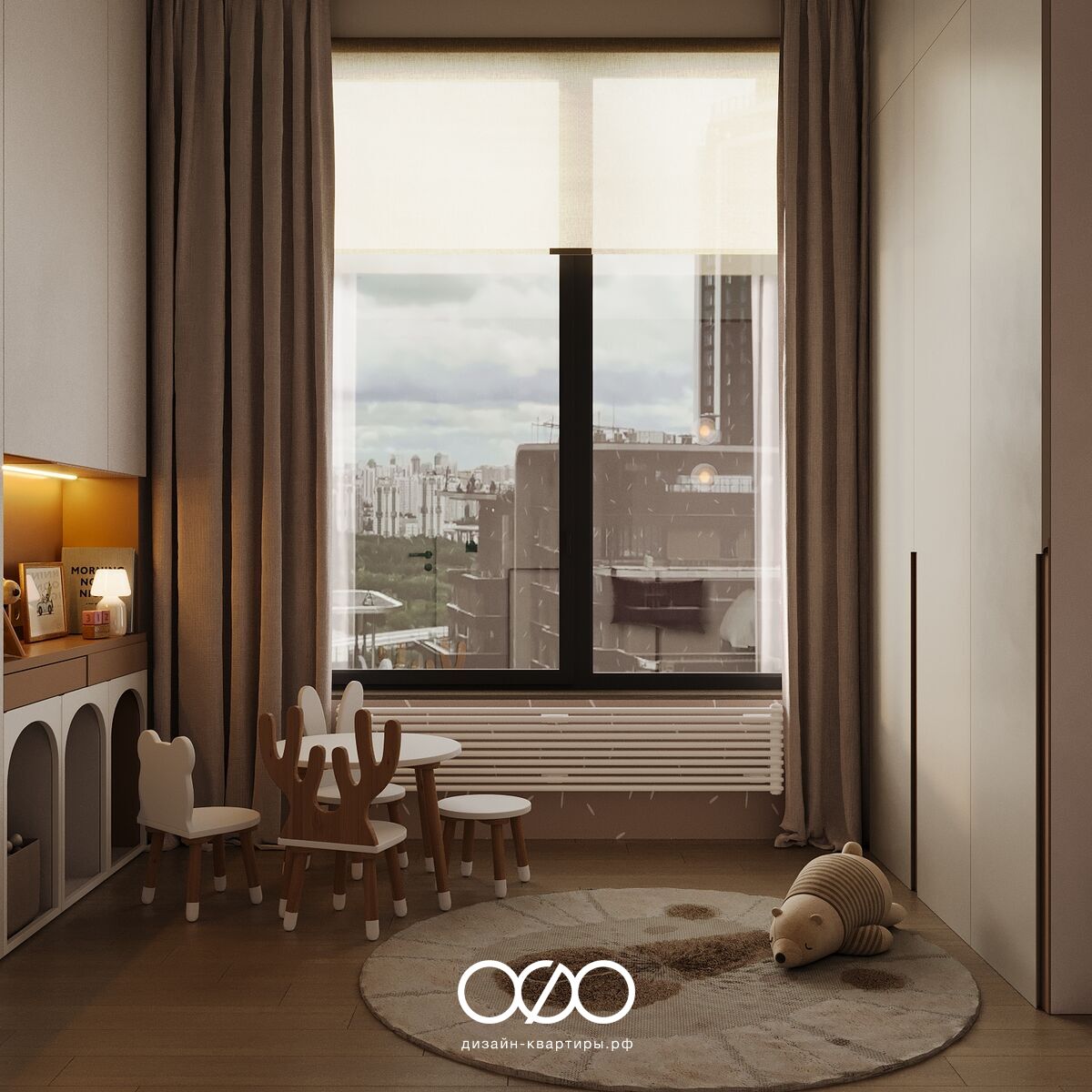 Уютный дизайн-проект четырёхкомнатной квартиры в ЖК «Событие». Функциональная перепланировка, стильные решения и идеи для семей с детьми.