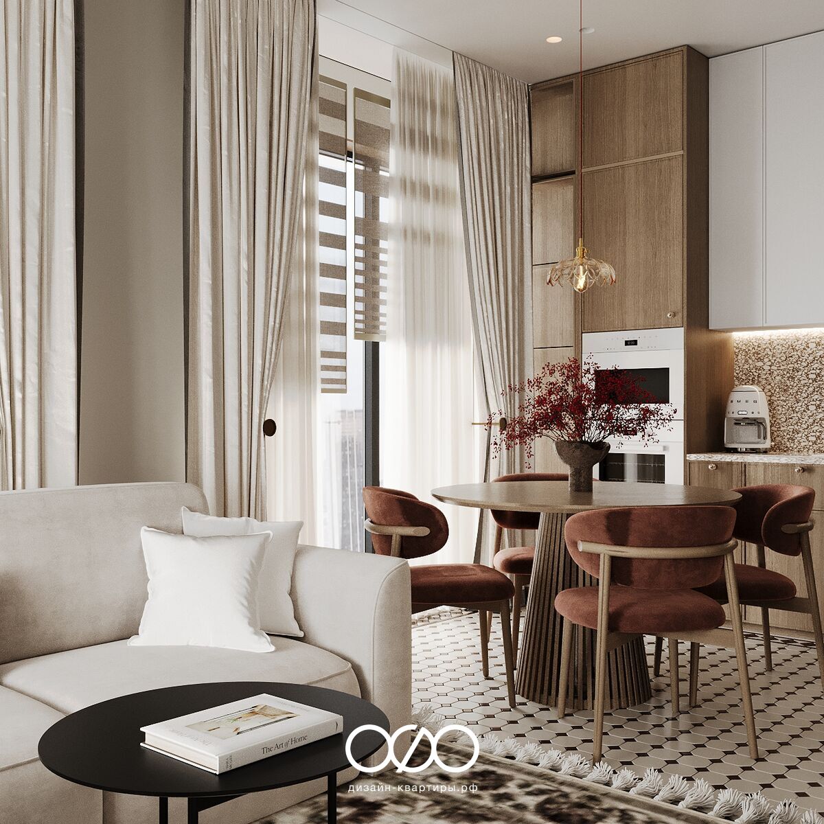 Дизайн 4-комнатной квартиры 95 м² в ЖК Level Мичуринский. Уютный интерьер для семьи с детьми, продуманная кухня-гостиная и детские.