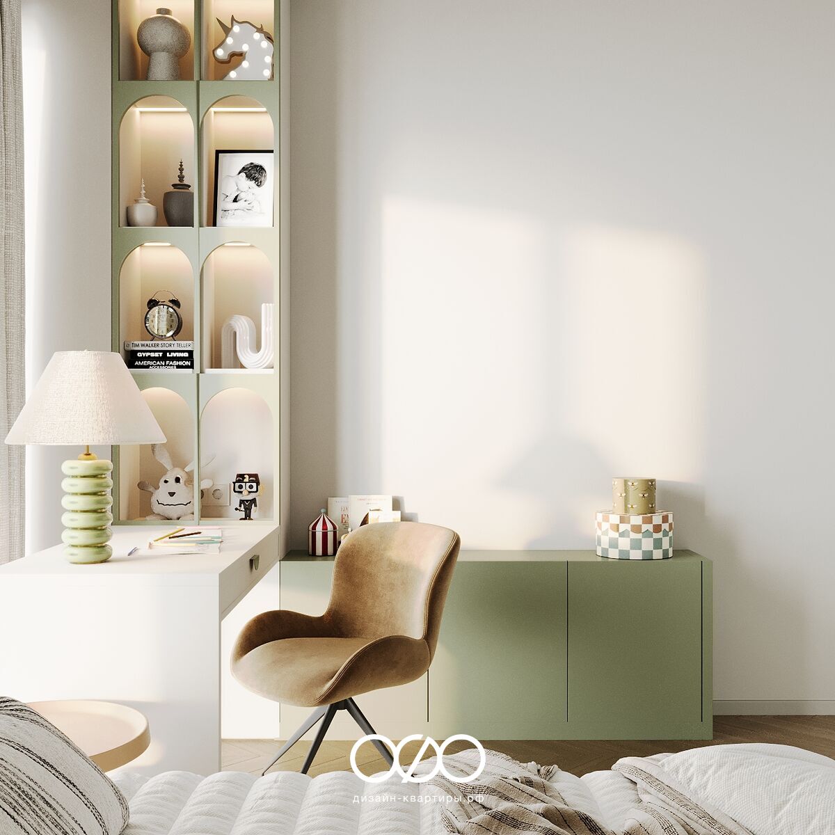 Дизайн 4-комнатной квартиры 95 м² в ЖК Level Мичуринский. Уютный интерьер для семьи с детьми, продуманная кухня-гостиная и детские.