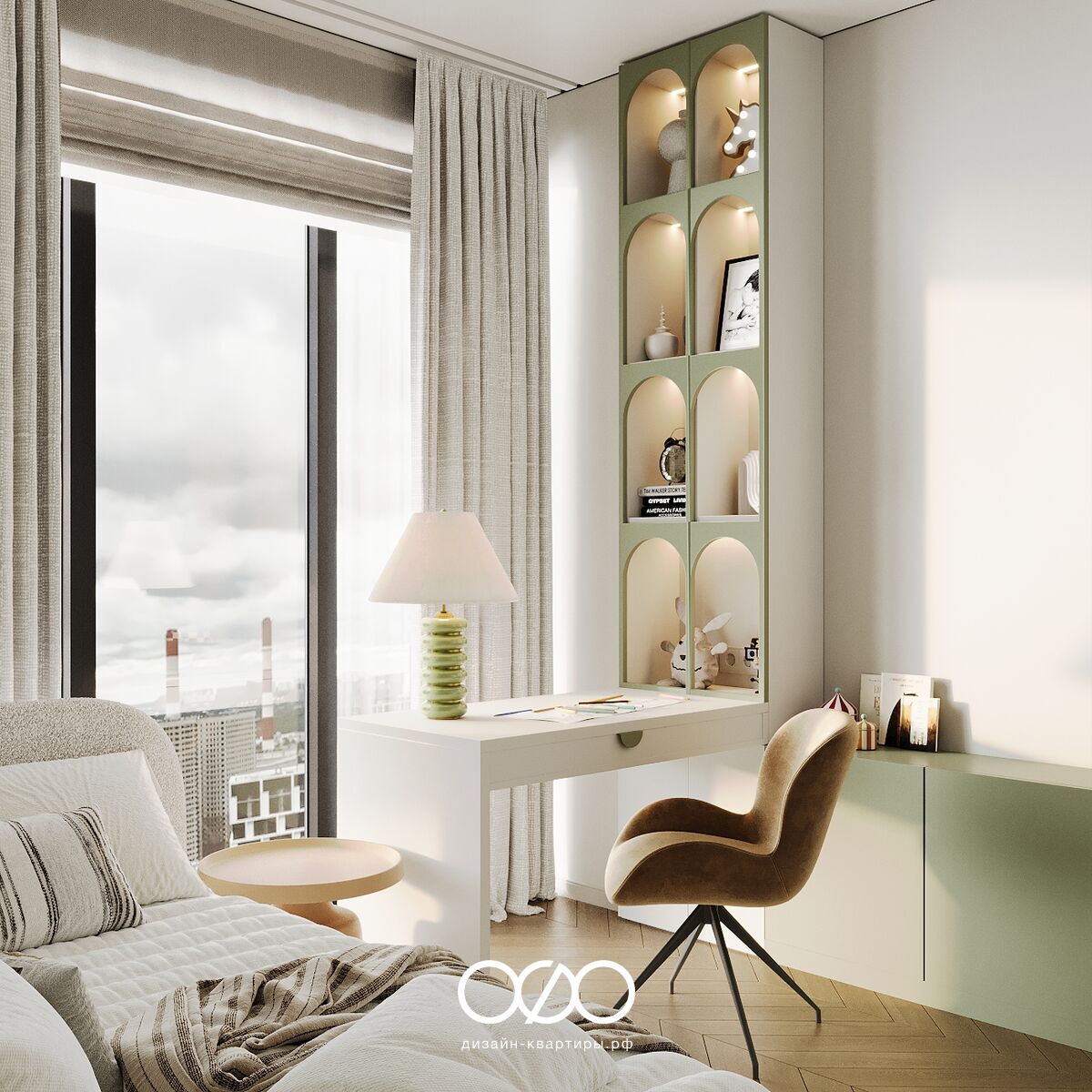 Дизайн 4-комнатной квартиры 95 м² в ЖК Level Мичуринский. Уютный интерьер для семьи с детьми, продуманная кухня-гостиная и детские.