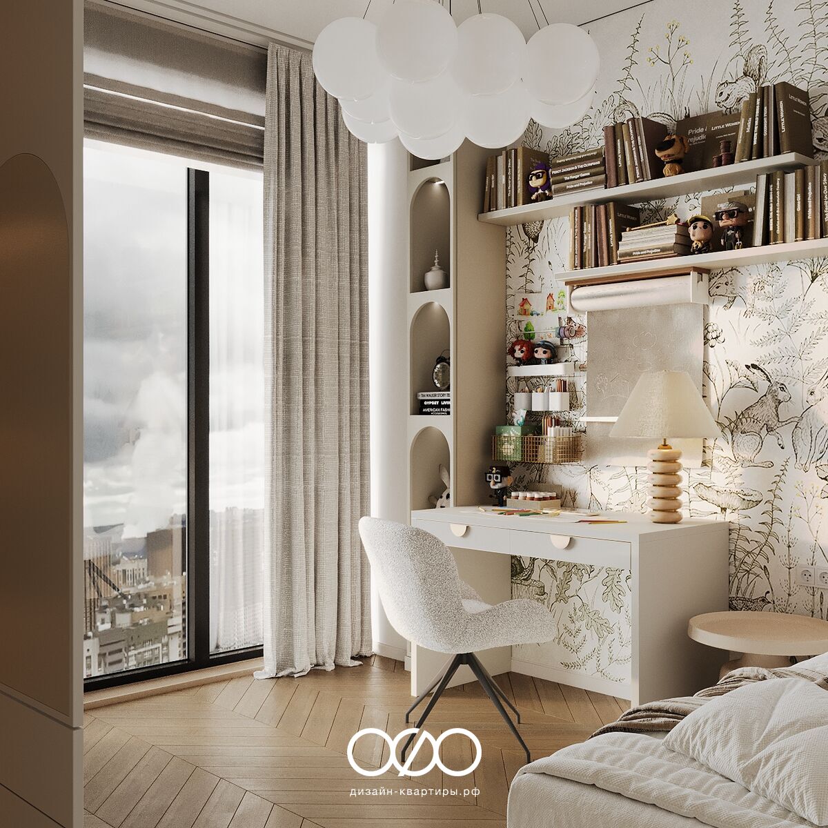 Дизайн 4-комнатной квартиры 95 м² в ЖК Level Мичуринский. Уютный интерьер для семьи с детьми, продуманная кухня-гостиная и детские.